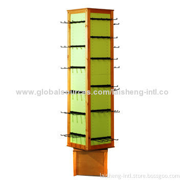 Rotating Display Stand with Solid Pine Frame, MDF Pegboard and Metal Hooks